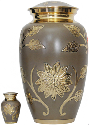 002-A – Brass Urn with Velvet Box plus 1 Keepsake Light Brown/ Matte Finish