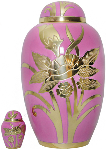 007-A – Brass Urn Velvet Box plus 1 Keepsake Pink with Gold Trim