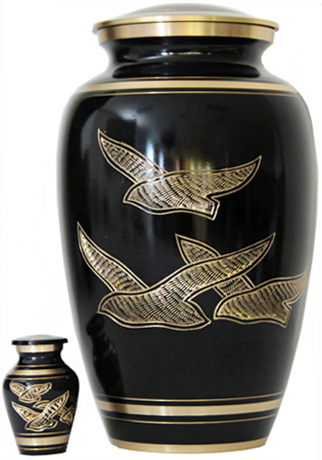 009-A – Brass Urn Velvet Box plus 1 Keepsake Black/ Gold Trim