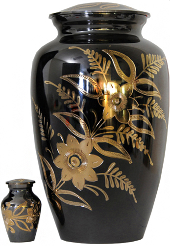 012-A – Brass Urn Velvet Box plus 1 Keepsake Black/ Mirror Finish