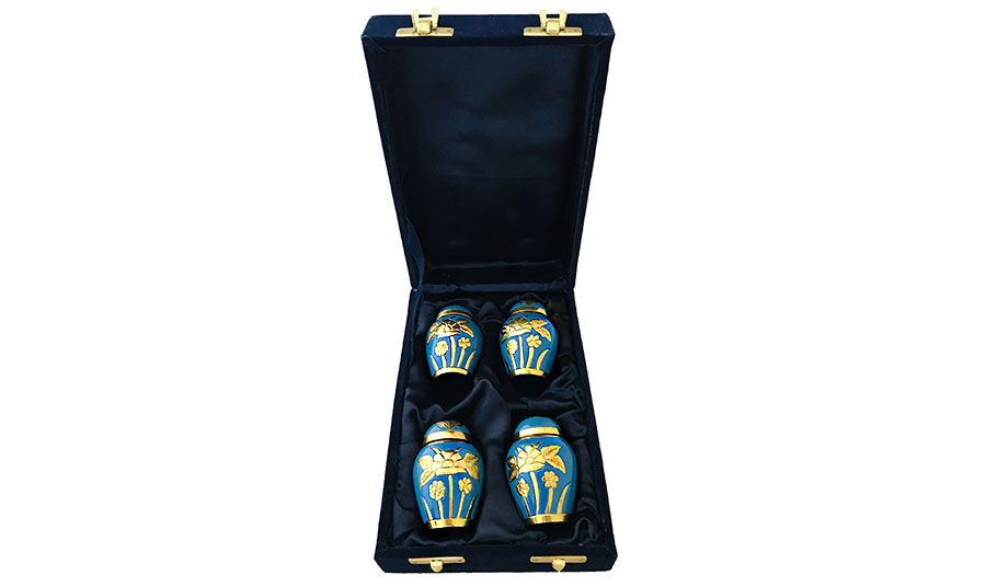 014-C – 4 Mini Blue w/Gold Flowers