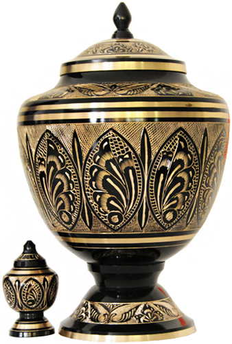 016-A – Brass Urn Velvet Box plus 1 Keepsake Black with Gold Trim