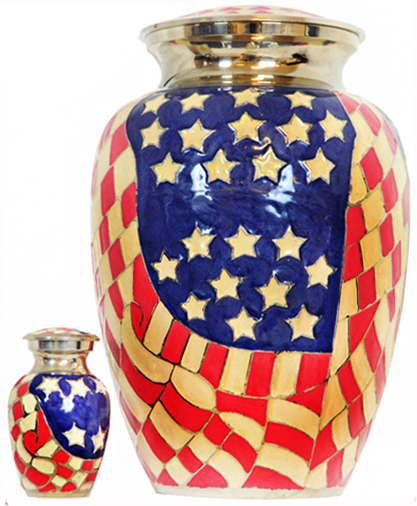 017-A – Brass Urn Velvet Box plus 1 Keepsake Red White & Blue