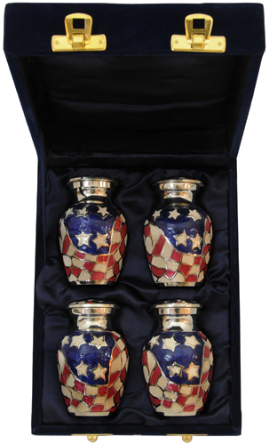 017-C – 4 Mini Brass Urn Velvet Box