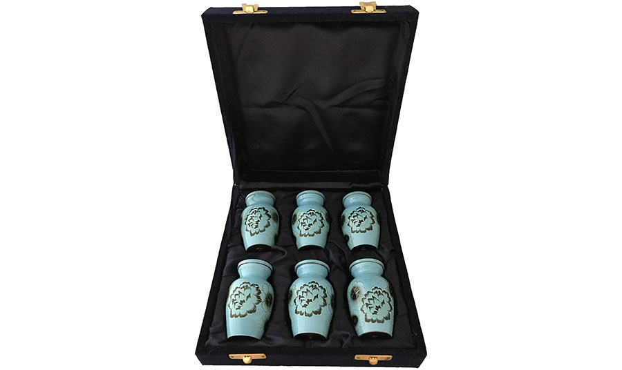 181-B- 6 Mini Blue w/Black, Gold Flowers