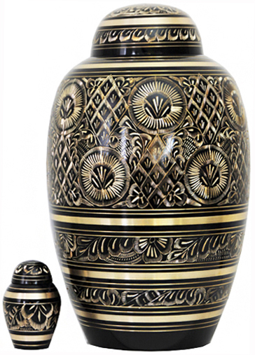 020-A – Brass Urn Velvet Box plus 1 Keepsake Black/ Gold Trim