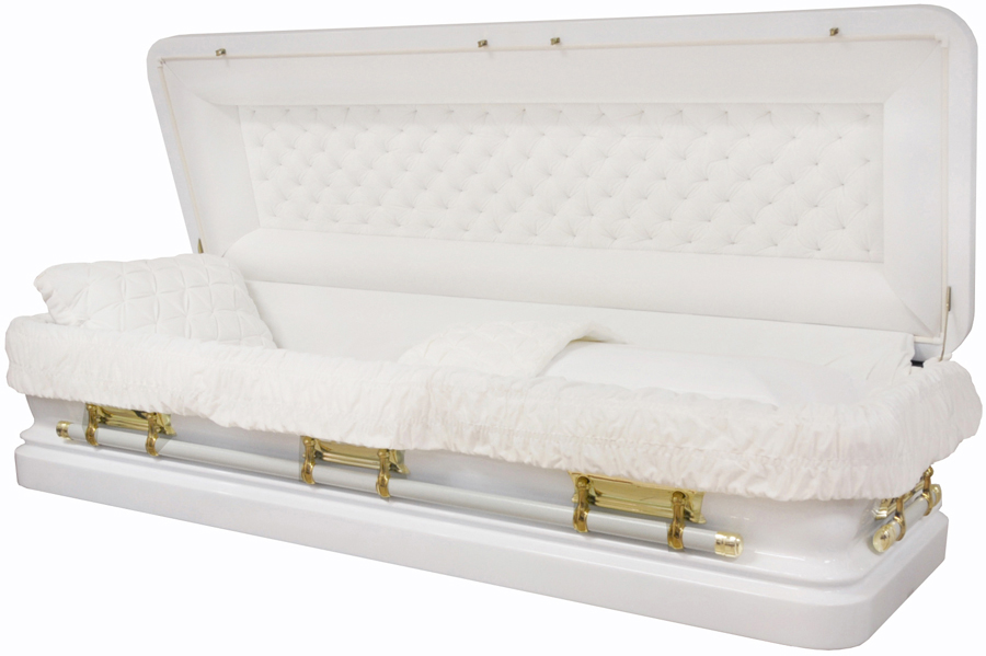 2006-FC- Full Couch w/Foot Panel 18ga White Finish, White velvet Gold Hardware