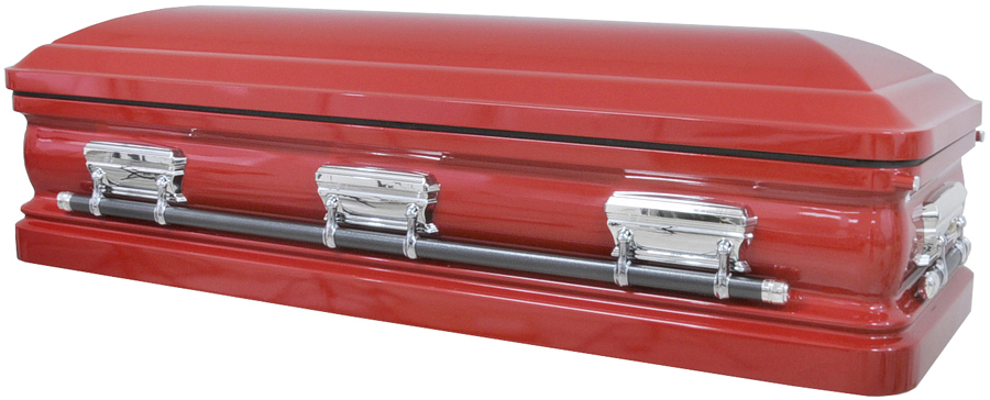2010-FC- Full Couch w/Foot Panel 18ga Red Finish, White velvet, Silver Hardware
