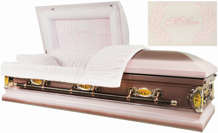 2214 – Mother Casket 18ga Light Pink and Dark Pink Finish – Light Pink Velvet