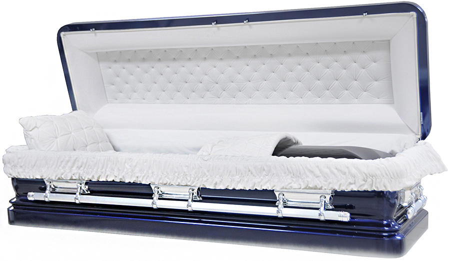 2256-FC Navy Full Couch w Foot Panel, Urn Shaped, White Velvet