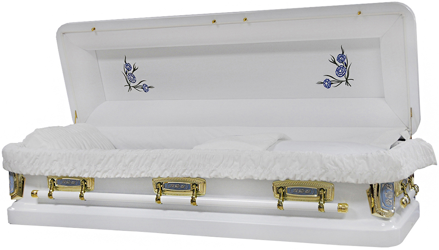 2261-FCA White/ Blue Primrose Full Couch, White Velvet