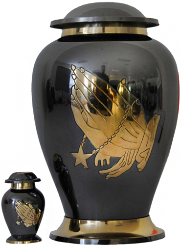 026-A – Brass Urn Velvet Box plus 1 Keepsake Black/ Mirror Finish