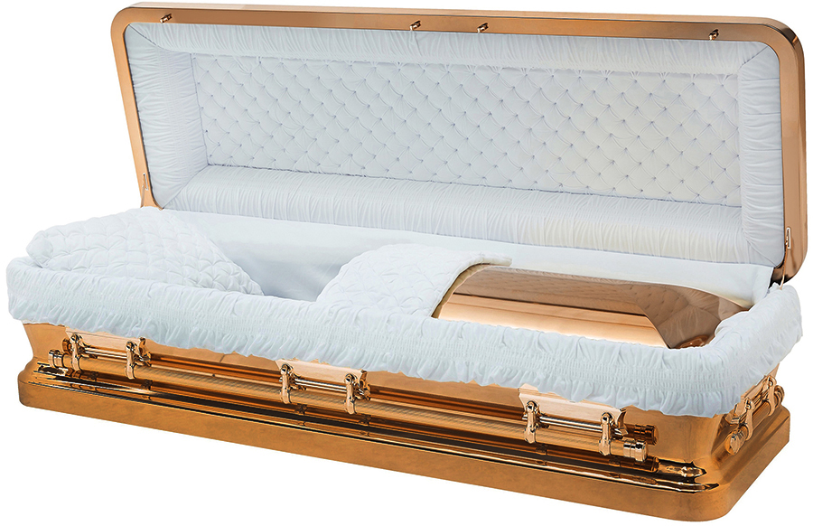 4152FC – Copper polished, Full Couch, White Velvet Interior, Urn Round corners Copper Hardwa