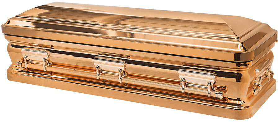 4152FC – Copper polished, Full Couch, White Velvet Interior, Urn Round corners, Copper Hardware