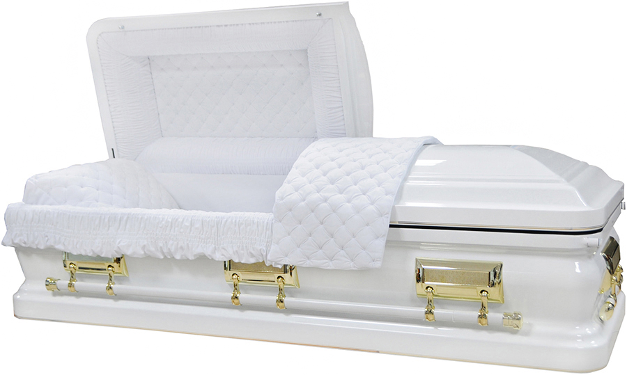 4580 – 18 Gauge Steel Casket White finish – Quilted Velvet – Gold Hardware