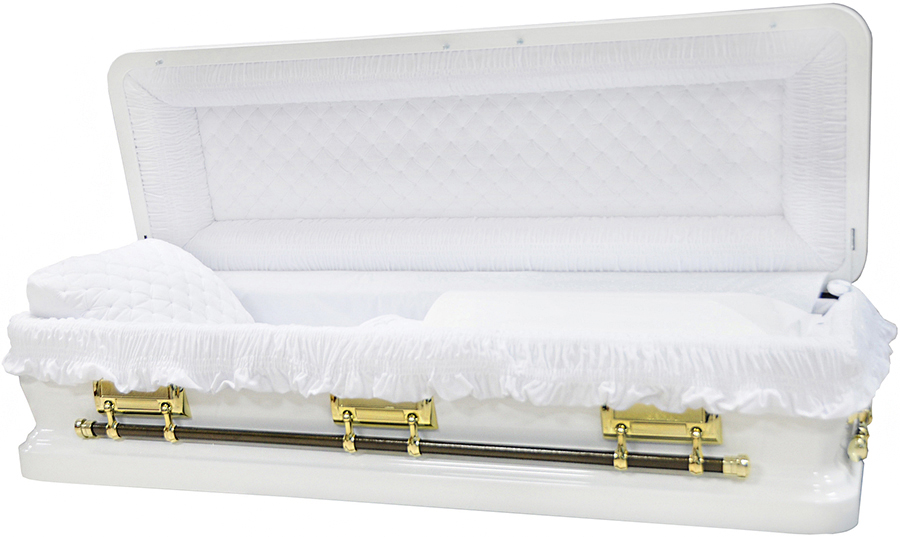 4581a-FC- Full Couch w/Foot Panel 18ga White Finish, White velvet, blanket, foot pillow