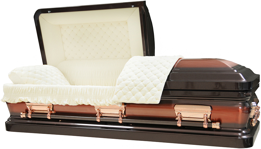 4585 – Brown with Copper Brush 18ga Beige Velvet, Copper hardware