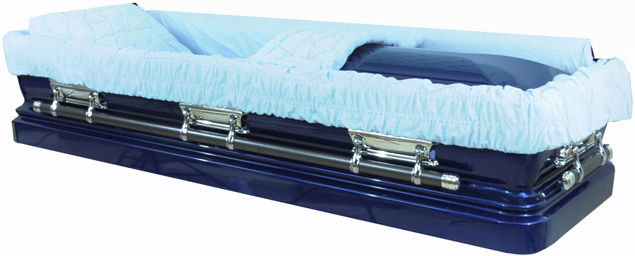 4627fc- Cobalt Blue 18ga Priest Casket Light Blue Interior W/ Foot panel Silver Hardware