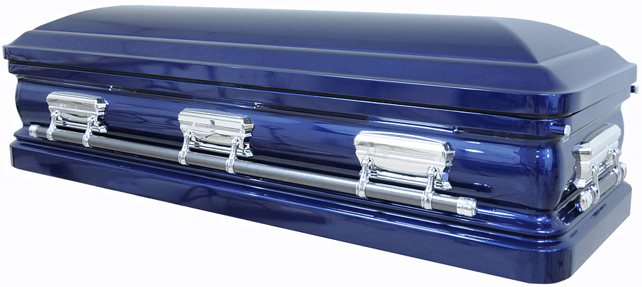 4627fc- Cobalt Blue 18ga Priest Casket Light Blue Interior W/ Foot panel Silver Hardware