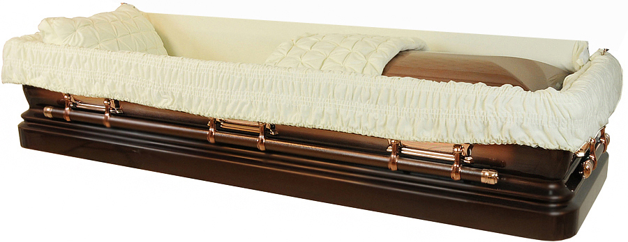 4628fc- Brown/ Copper Brushed Priest Casket Rose Hardware, White Interior Top Comes off