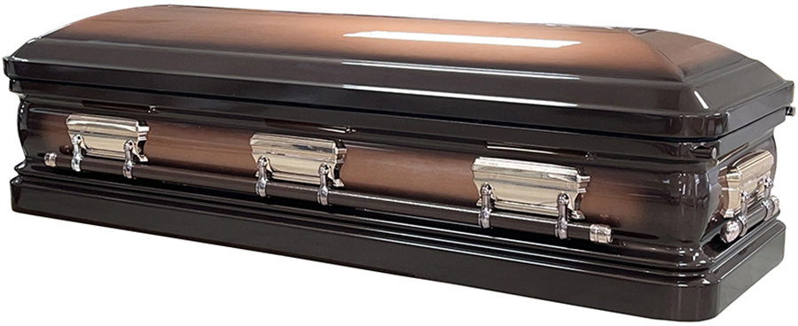 4628fca- Brown/ Copper Brushed Priest Casket Rose Hardware, White Interior Top Comes off