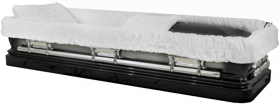 4629fc Black w/ Natural Brush Priest Casket 18ga White Interior W/ Foot Panel Silver Hardw