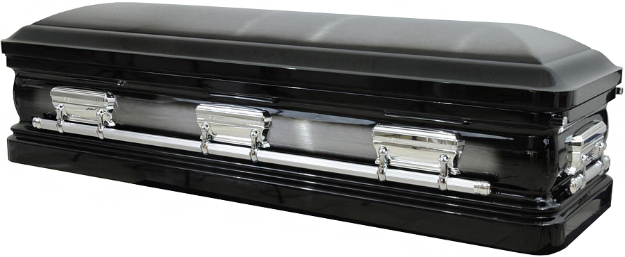 4629fc Black w/ Natural Brush Priest Casket 18ga White Interior W/ Foot Panel Silver Hardw