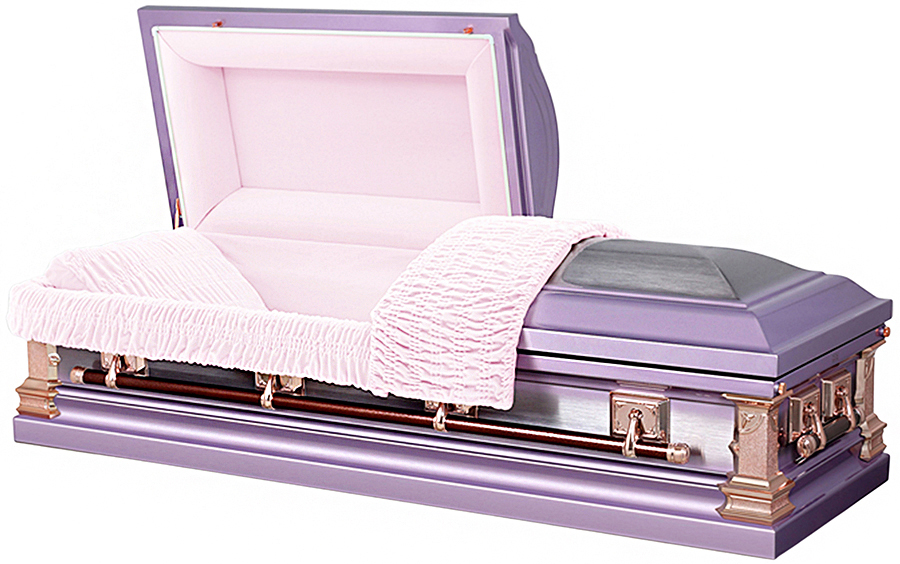 4735 -18ga Lavender Casket, Natural Burshed, Silver Rose Hardware w/ Pink Velvet