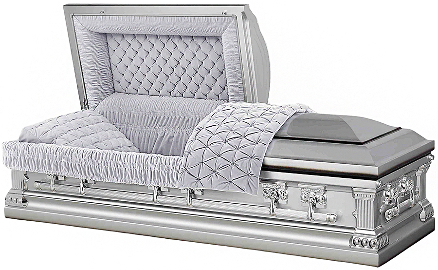 4737-18ga Silver Casket with Black Accents Gray Velvet Interior, Silver Hardware