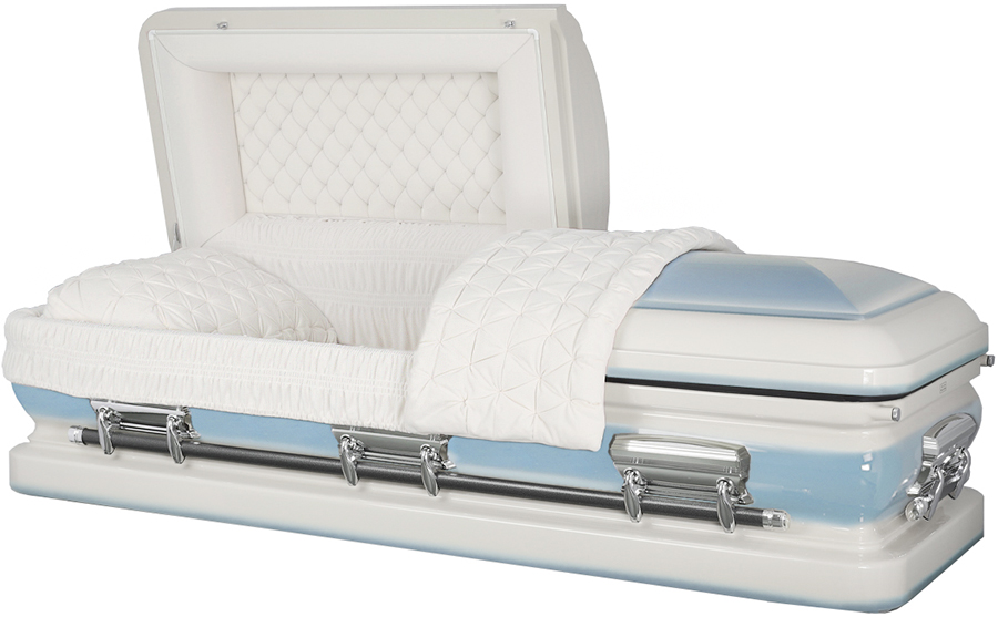 4875-J -18ga – Wht/ Lt Blue Urn Shell Silver Hard, White velvet