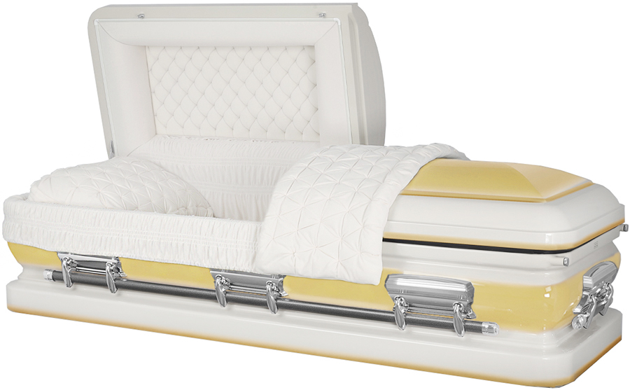 4877-J -18ga – Wht/ Yellow Urn Shell Silver Hard, White velvet