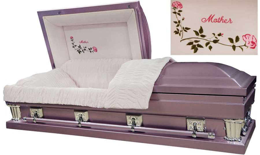 6229-29 – Lavender Mother Casket Light Pink Velvet Swing bar 28″ inside / 29 outside