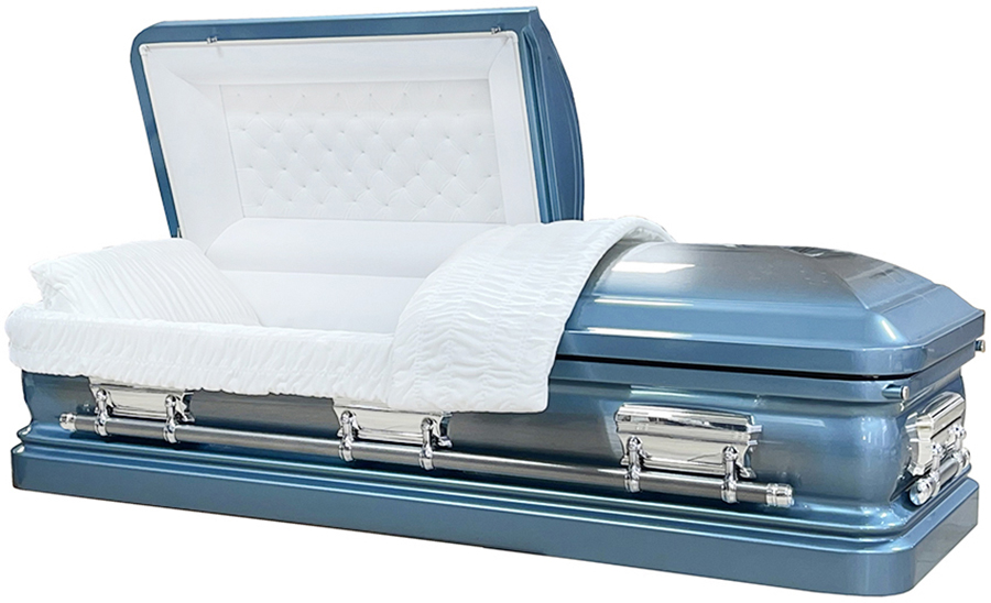 6233-Two-tone Metallic Blue 18ga Silver Hardware, White Velvet Interior
