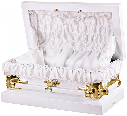 7709-FC 30″/35″ White Child’s Casket, White Interior (inside30 x13.3 out 35×17.25)