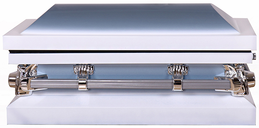 7712-FC 30″/35″ Child’s White/Blue Casket Blue Interior, (inside30x13.3 outside35x17.25)