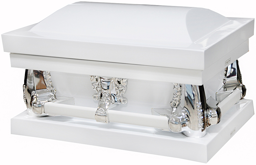 7909-FC-23″ -White Child’s Casket, White Interior Inside19.5″L x 11″W” Outside23.0L x 15.5W