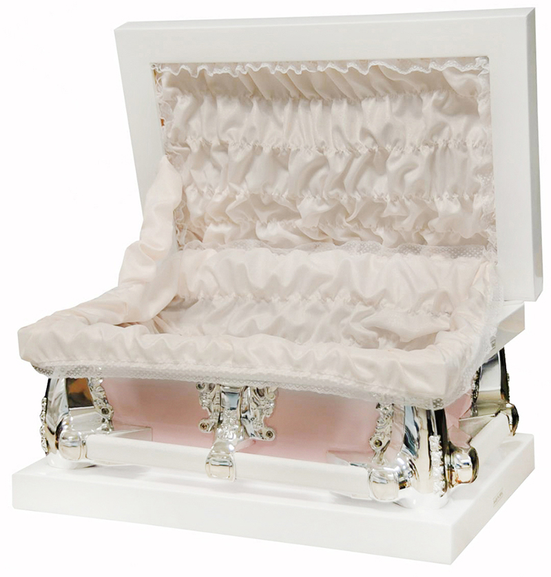 7912-FC-23″ Child’s, White/Pink, Light Pink Crepe, Silver Hardware Inside 19.5″L x 11″W,