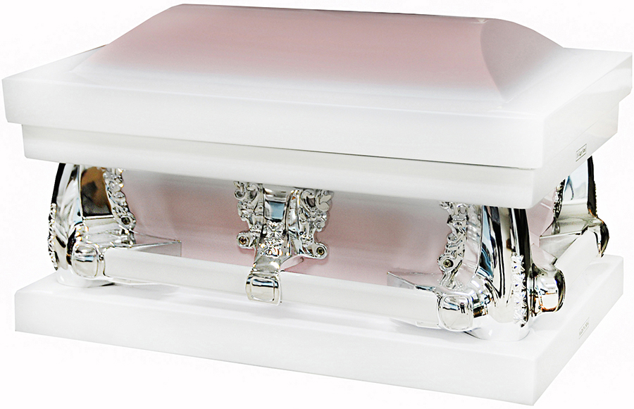7912-FC-23″ -Child’s, White/Pink Light Pink Crepe, Silver Hardware Inside19.5″L x 11″W”,