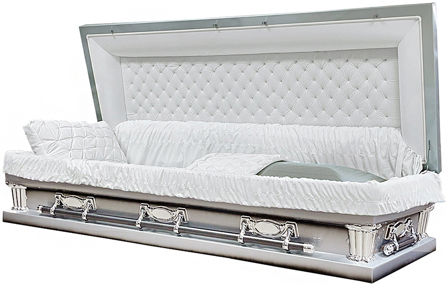 7961FCX Silver, Full couch Extra Long 18ga W/ Foot Panel, White Int. 32″ Inside / 33″ Out