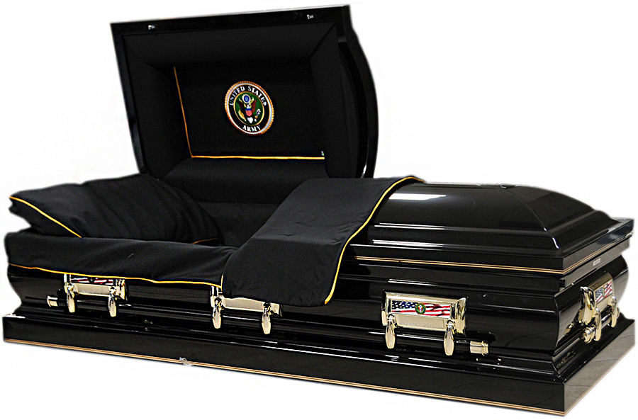 8307X-33 U. S. Army Casket – 32″ inside Black Shell, Black Interior Gold Hardware