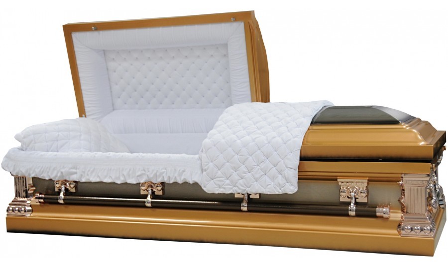 8434-B – Light Copper Casket w/ Natural Brush w/ Black Accents,Rosetan Hardware