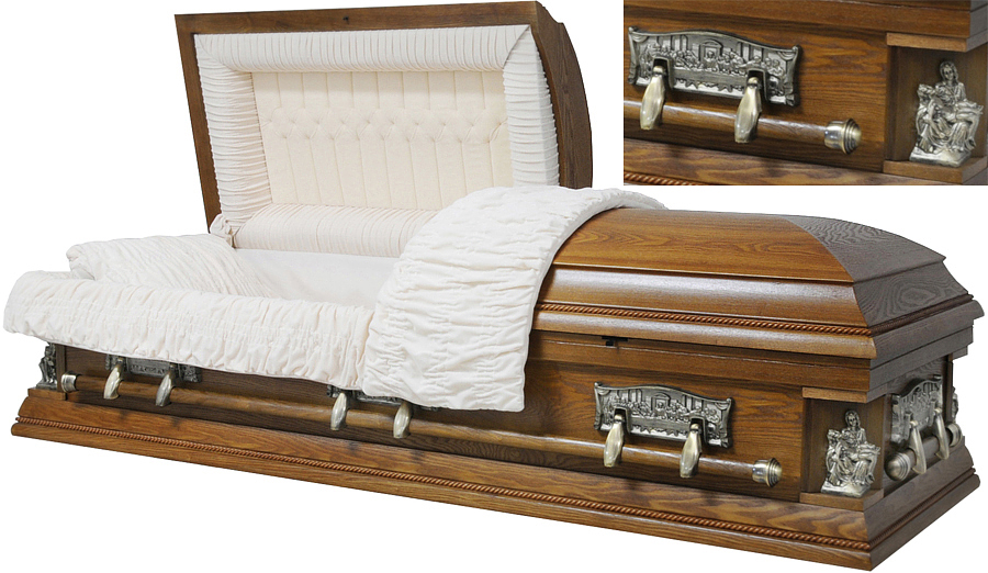 8671 – Oak Wood Veneer Casket Almond Velvet Interior