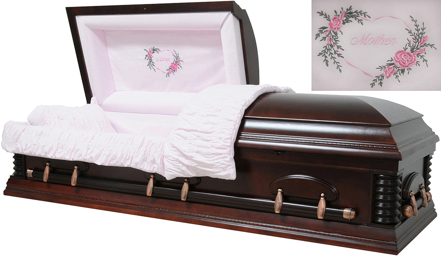8678A – Cherry Wood Veneer Mother Casket Pink Velvet