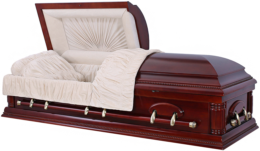 8879 – Solid Mahogany Casket Cream Velvet Interior