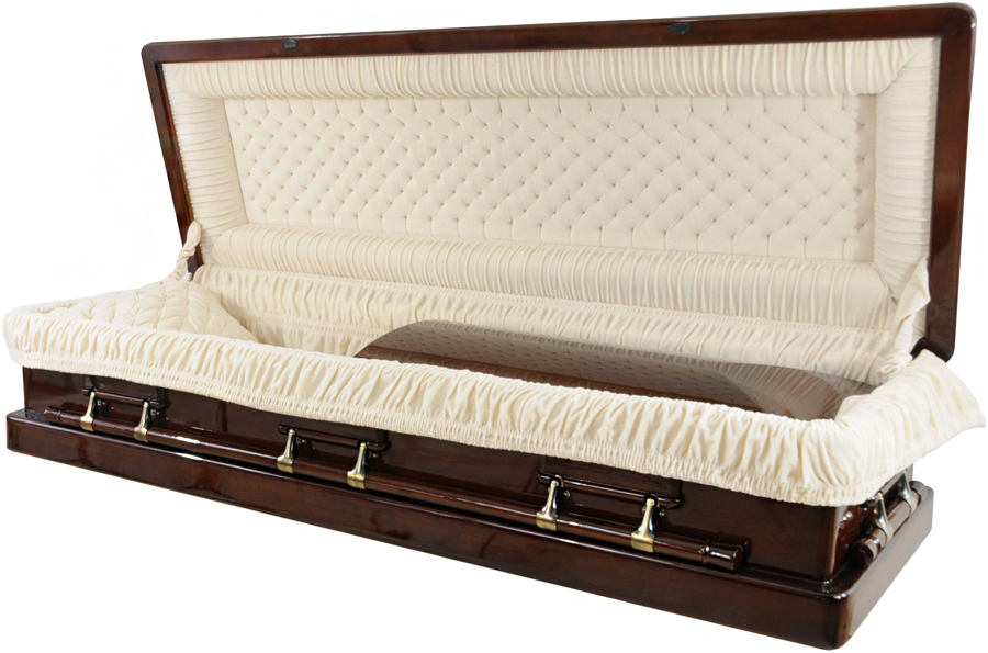 8888 Full Couch W/ Foot Panel Solid Mahogany Casket Almond Velvet Interior